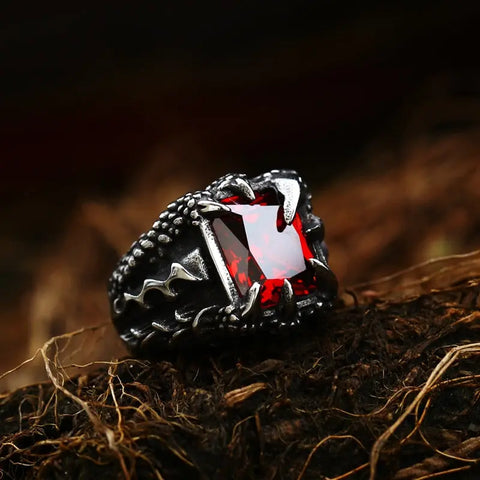 Draconic Grip - Mens Crystal Rings Chunky Gothic Black Dragon Rings 12 / Red